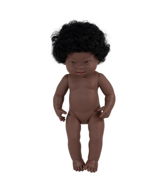 Miniland Miniland - POP AFRIKAANS MEISJE met DOWN SYNDROOM 38cm, met vanillegeur,  waterdicht, anatomisch correct, in vinyl, in geschenkdoos. Made in Spain