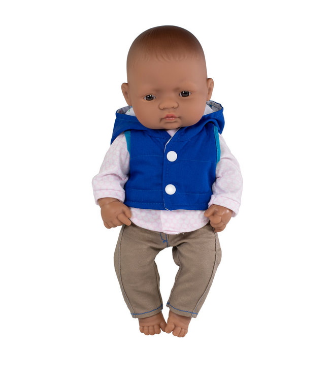 Miniland Miniland - BABYPOP LATIJNS-AMERIKAANSE JONGEN met KLEERTJES 32cm, met vanillegeur, waterdicht,  anatomisch correct, in vinyl. Made in Spain, 3+
