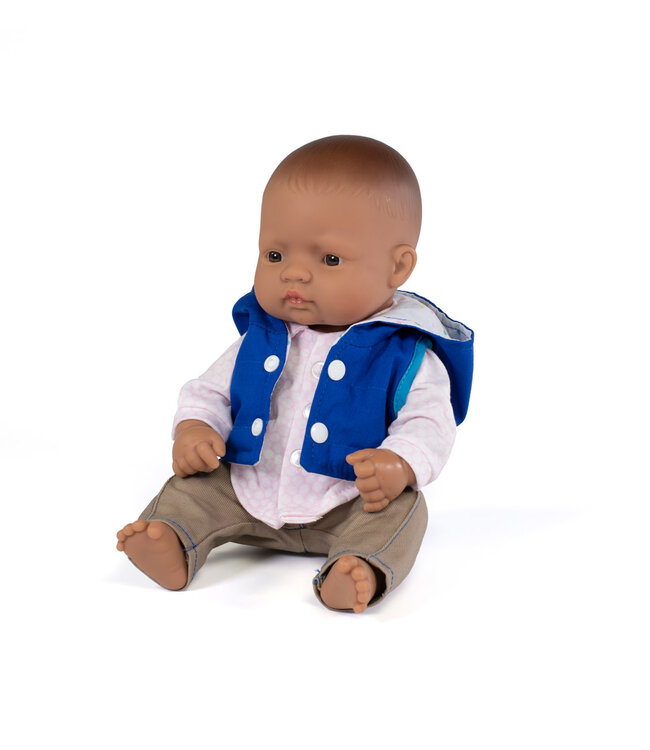Miniland Miniland - BABYPOP LATIJNS-AMERIKAANSE JONGEN met KLEERTJES 32cm, met vanillegeur, waterdicht,  anatomisch correct, in vinyl. Made in Spain, 3+