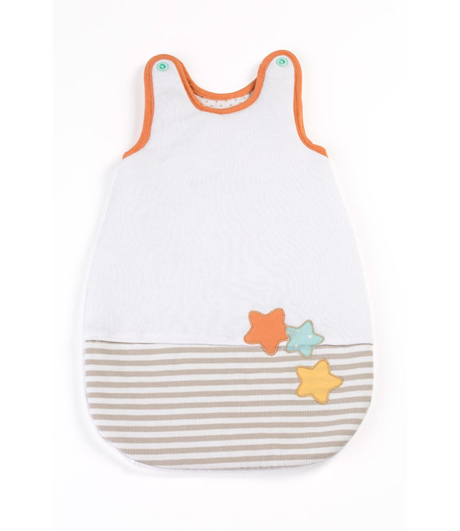 Miniland Miniland - BABYSLAAPZAK beige gestreept, voor de babypop 40cm, in plastic zakje  met kleerhanger, 3+