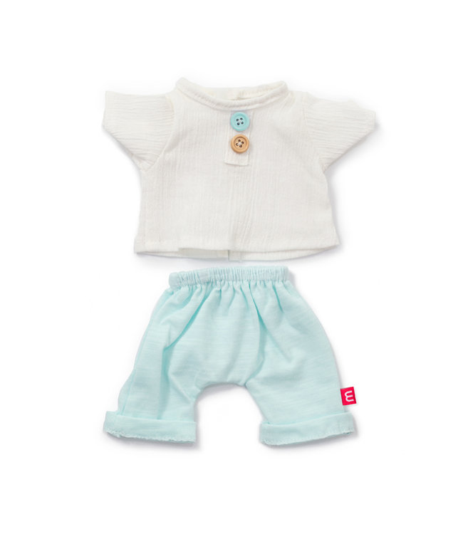 Miniland Miniland - KLEDIJ SET voor pop blauw/wit voor jongen 38cm, 2-delig, t-shirt en broek,  met kleerhanger, 3+