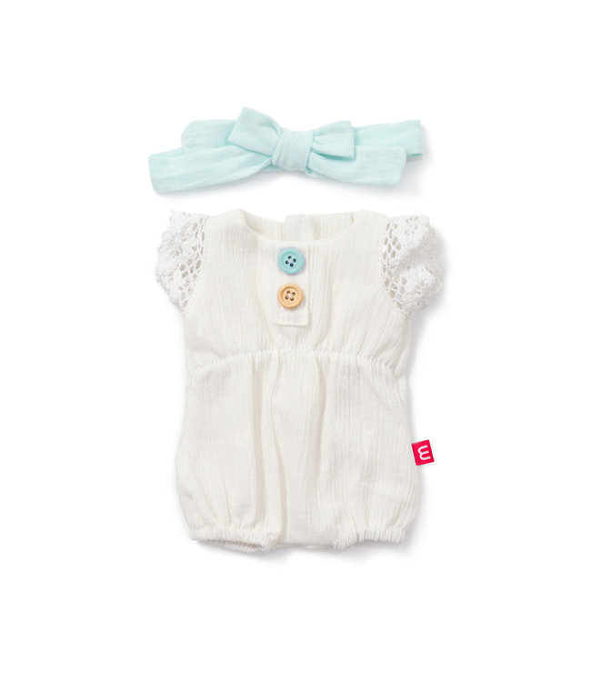 Miniland Miniland - KRUIPPAKJE wit  voor pop meisje 38cm, 2-delig, met haarlint, met  kleerhanger, 3+