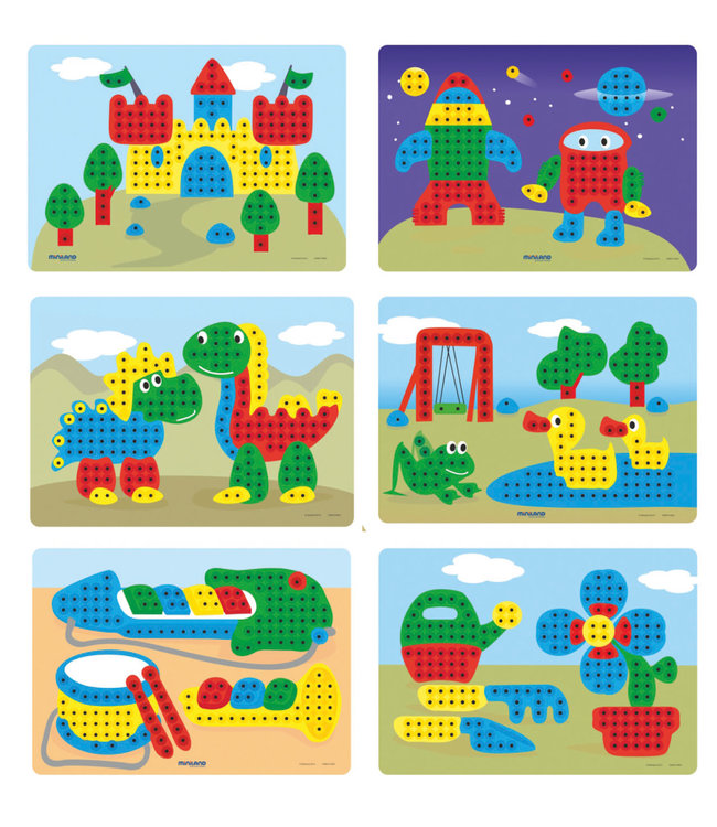 Miniland Miniland - MOZAIEK Pegs 10mm, met bord + 6 werkbladen + 240 nageltjes, in doos met handvat. Made in Spain, 3+