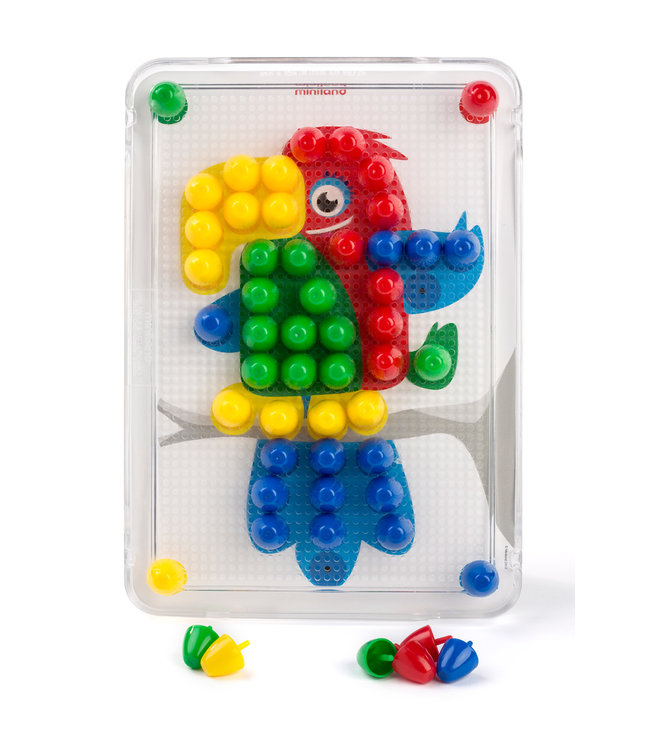 Miniland Miniland - MOZAIEK Pegs 20mm, bord + 6 werkkaarten + 100 nagels, in doos met handvat. Made in Spain, 3+