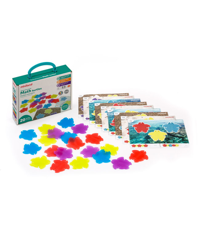 Miniland Miniland - MATH TURTLES 7cm, doorzichtig, geschikt voor lightpad, 20 schildpadden en 9 transparante speelkaarten, 2+