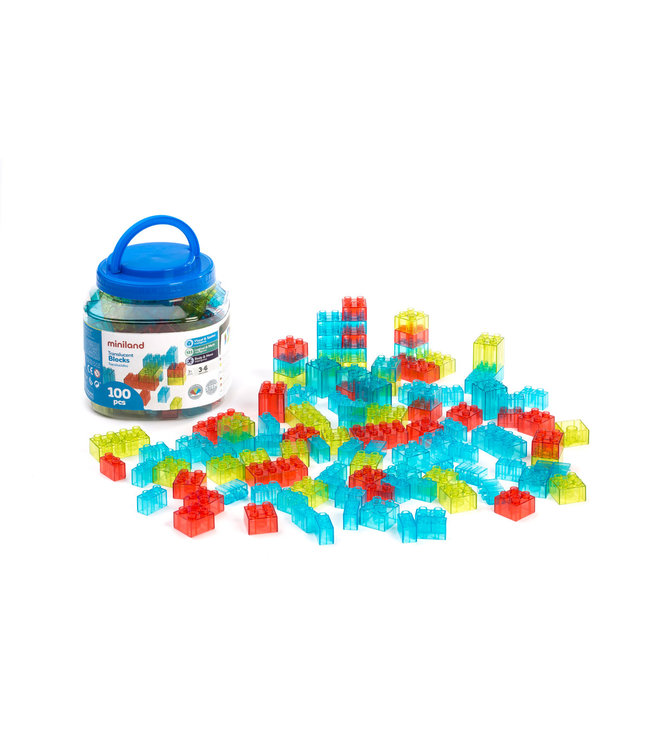 Miniland Miniland - BLOKKEN, 100 doorzichtige blokjes, geschikt voor lightpad, 3+