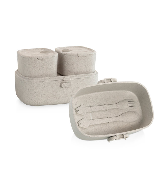 Miniland Miniland - EETSET on-the-go, met 3 potjes (500ml - 2x150ml), lepel en vork,  ecofriendly collectie, mag in microgolfoven, vaatwasser en diepvries, BPA vrij