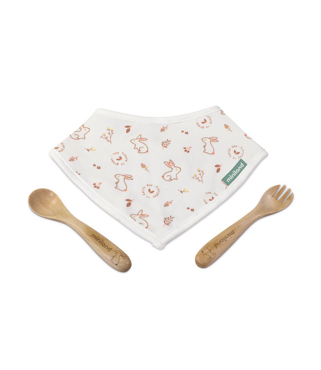 Miniland Miniland - SLAB + BESTEK KONIJN on-the-go, hout en katoen, vaatwasmachinebestendig
