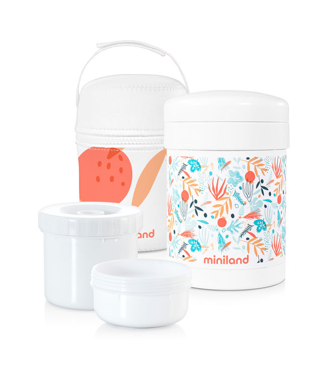 Miniland Miniland - VOEDSELTHERMOS 700ml, met 2 potjes (350-200ml) en isotherme zak ,  mediterraanse collectie, BPA vrij