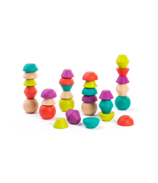 Miniland Miniland - STAPELBLOKKEN diam.4,5cm, 30-delig, met voorbeeldkaarten, in hout, doos  15x22x9cm, 3+