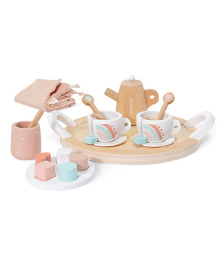 Miniland Miniland - THEE SET voor POPPEN, in hout, 18-delig, dienblad 28cm, met  draagtasje, 3+