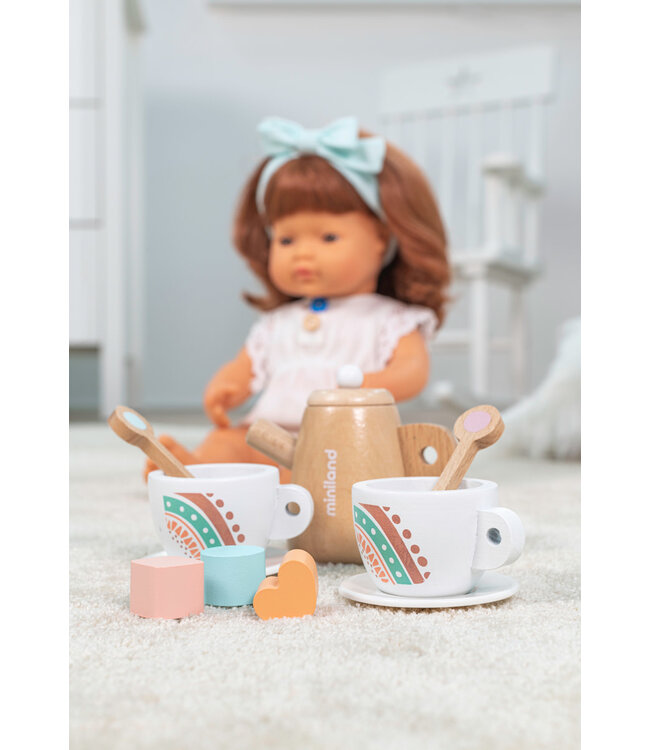 Miniland Miniland - THEE SET voor POPPEN, in hout, 18-delig, dienblad 28cm, met  draagtasje, 3+