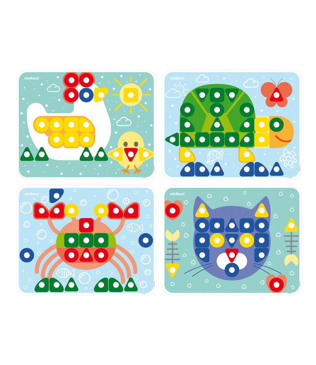 Miniland Miniland - MOZAIEK Superpegs 38x30cm, 64 supernagels + bord + 4 werkkaarten,  in doos. Made in Spain, 2+