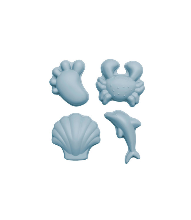 Scrunch Scrunch - ZANDVORMPJES // SET A van 4 stuks, eendenei blauw 12cm, opvouwbaar, 100% siliconen, recycleerbaar, in netzakje, 12m+