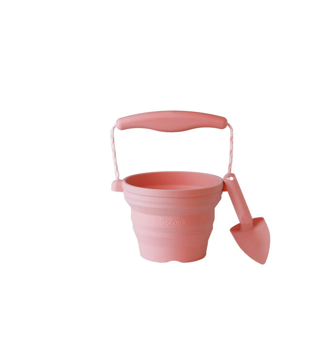 Scrunch Scrunch - PLOOIBAAR EMMERTJE met SCHOPJE oud roze 14x12,5x3cm, handvaten met touw,  opvouwbaar, 100% siliconen, recycleerbaar, 12m+