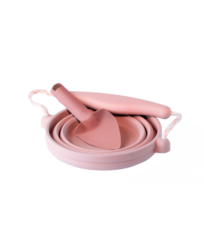 Scrunch Scrunch - PLOOIBAAR EMMERTJE met SCHOPJE oud roze 14x12,5x3cm, handvaten met touw,  opvouwbaar, 100% siliconen, recycleerbaar, 12m+