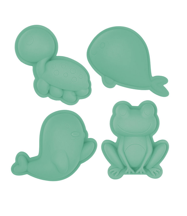 Scrunch Scrunch - ZANDVORMPJES // SET B van 4 stuks, munt 12cm, opvouwbaar, 100% siliconen,  recycleerbaar, in netzakje, 12m+