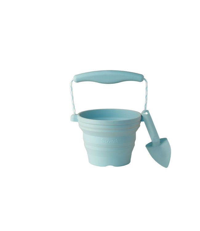 Scrunch Scrunch - PLOOIBAAR EMMERTJE met SCHOPJE eendenei blauw 14x12,5x3cm, handvaten met touw,  opvouwbaar, 100% siliconen, recycleerbaar, 12m+