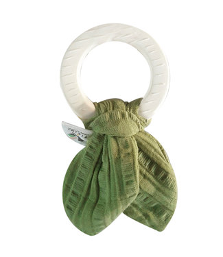 Tikiri Tikiri - BIJTRING met groene knoop 16cm, in natuurlijk rubber, op kaart, 0+