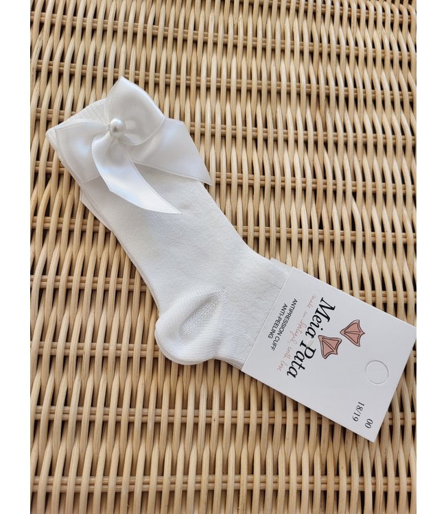 Meia Pata Meia Pata - Kniekousen Ivoor Met Satijnen Strik En Parel