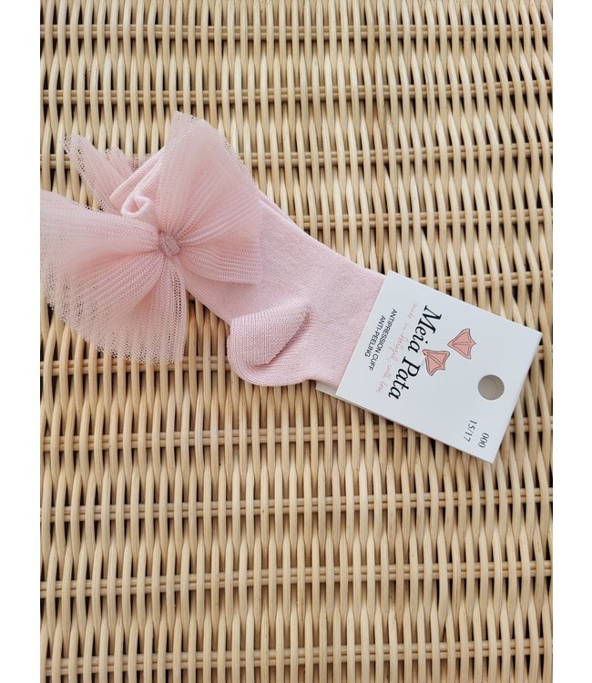 Meia Pata Meia Pata - Kniekousen Baby Roze Met Tule Strik Opzij