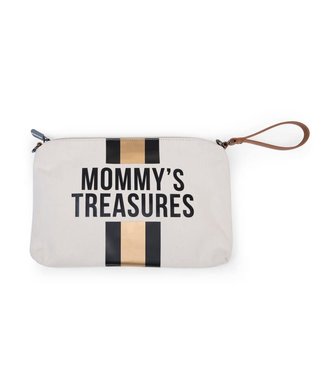 Childhome Childhome - MOMMY CLUTCH CANVAS OFFWHITE STRIPES BLACK/GOLD