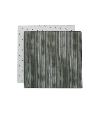 Jollein Jollein - Hydrofiele Multidoek Small 70x70cm Stripe&Olive - Leaf Green - GOTS - 2 Stuks