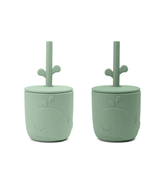 Done by Deer Done by Deer - Peekaboo straw cup 2-pack Wally Green