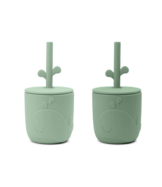 Done by Deer Done by Deer - Peekaboo straw cup 2-pack Wally Green