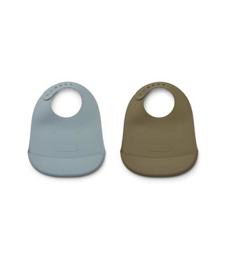 Liewood Liewood - Tilda Bib 2Pack - Mr Bear - Kakhi/Blue Fog Mix