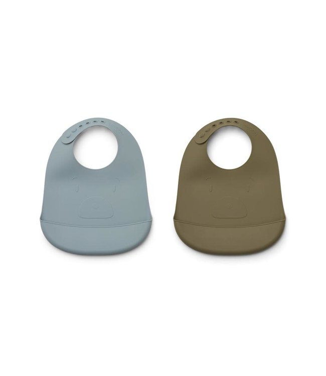 Liewood Liewood - Tilda Bib 2Pack - Mr Bear - Kakhi/Blue Fog Mix