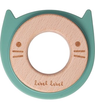 Label Label Label Label - Teether Wood & Silicone - Cat Head - Green