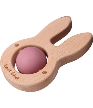 Label Label Label Label - Teether Toy Wood & Silicone - Rabbit Head - Pink