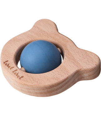 Label Label Label Label - Teether Toy Wood & Silicone - Bear Head - Blue