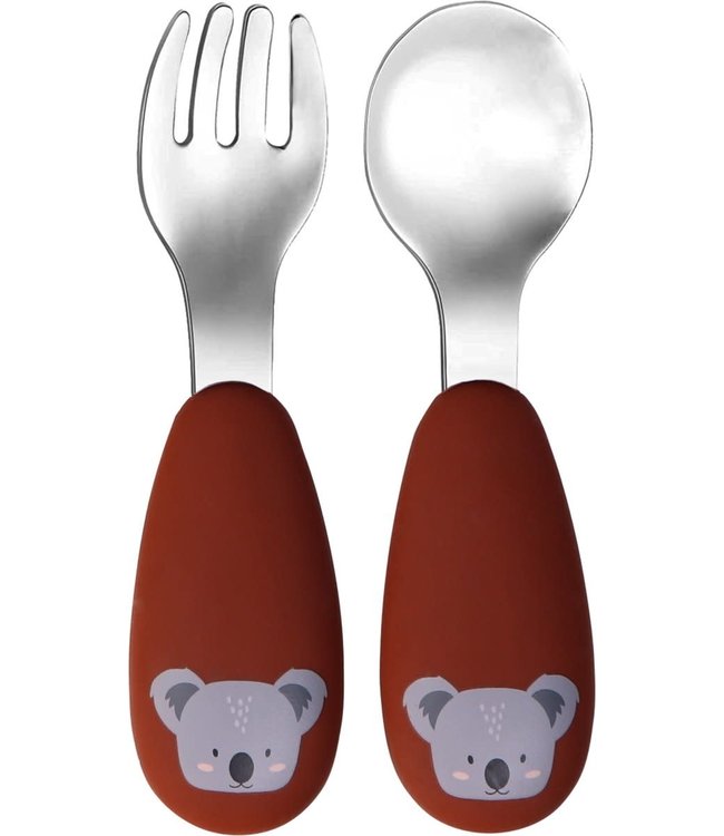 Tryco Tryco - Silicone - Stainless spoon & fork -  Koala Dark Rust