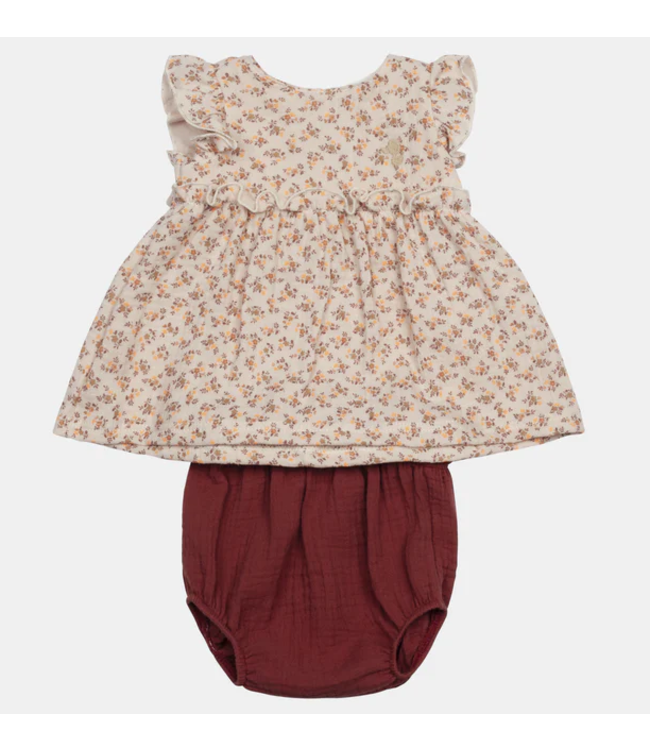 Lalalu Lalalu - 2Delig Setje - Bloesje + Bloomer - Gebloemd/Beige/Roest