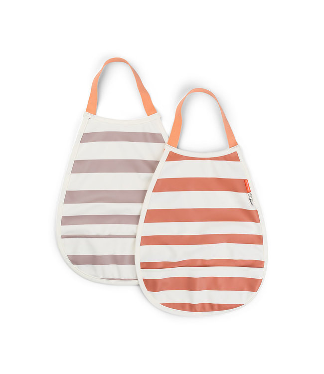 Done by Deer Done by Deer - Pull-over bib 2-pack Stripes Papaya/Powder