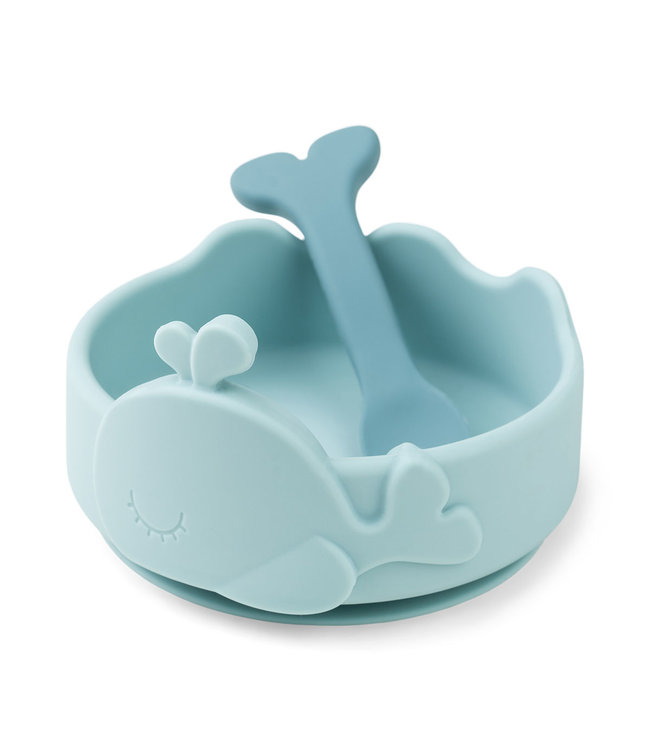 Done by Deer Done by Deer - Silicone Stick&Stay bowl & baby spoon Wally Blue