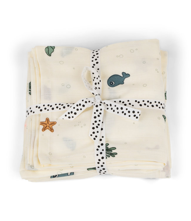 Done by Deer Done by Deer - Swaddle 2-pack - GOTS - Sea friends Beige