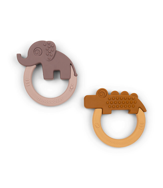 Done by Deer Done by Deer - Silicone teether 2-pack Deer friends Mustard/Powder