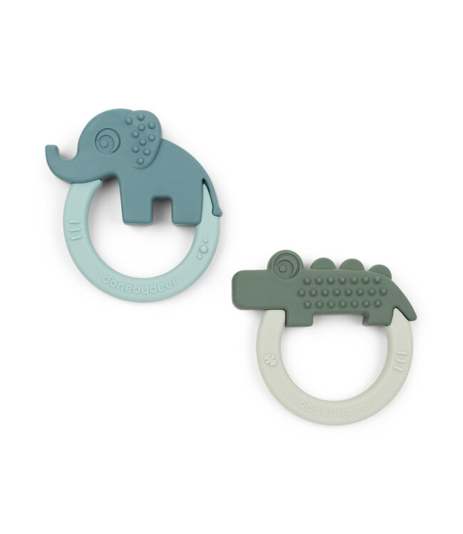 Done by Deer Done by Deer - Silicone teether 2-pack Deer friends Green/Blue