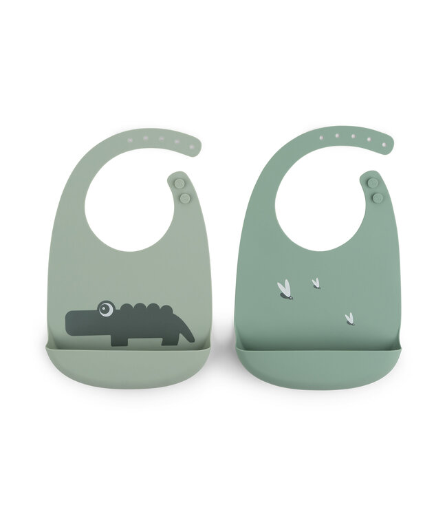 Done by Deer Done by Deer - Silicone bib 2-pack Croco Green