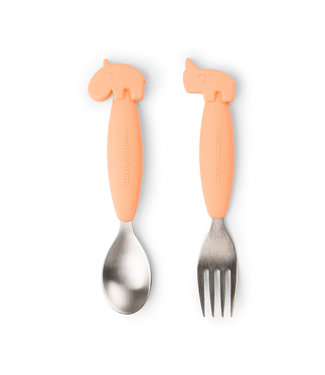 Done by Deer Done by Deer - Easy-grip spoon and fork set Deer friends Coral