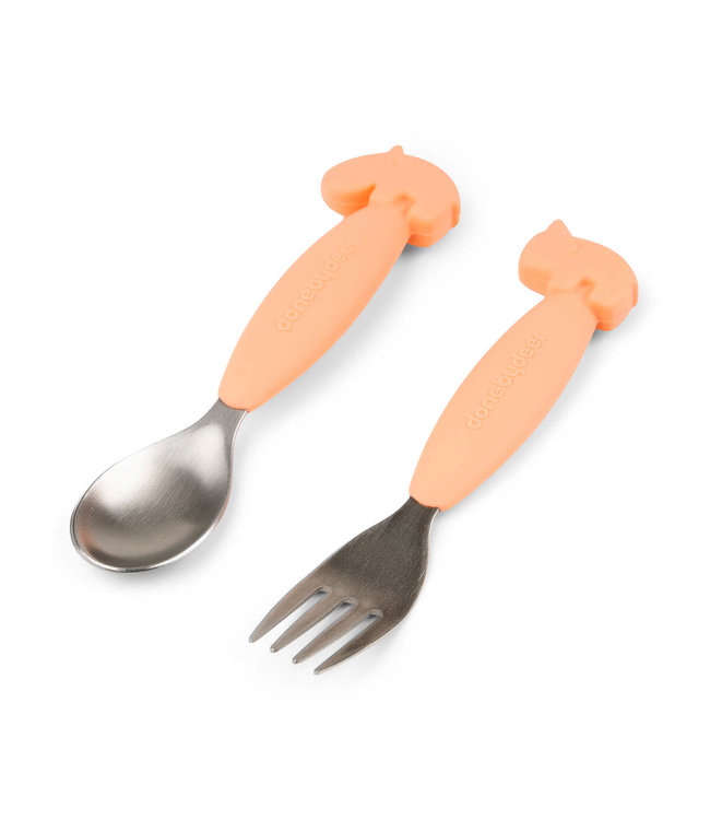 Done by Deer Done by Deer - Easy-grip spoon and fork set Deer friends Coral
