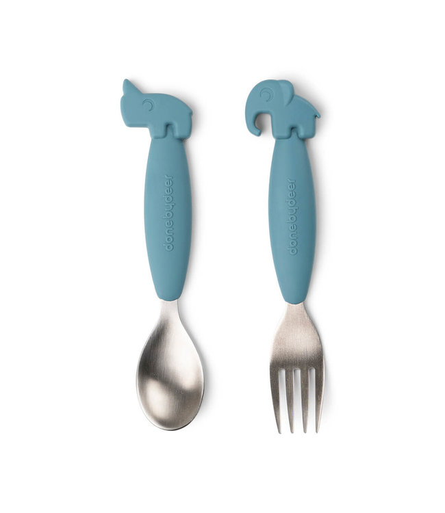 Done by Deer Done by Deer - Easy-grip spoon and fork set Deer friends Blue