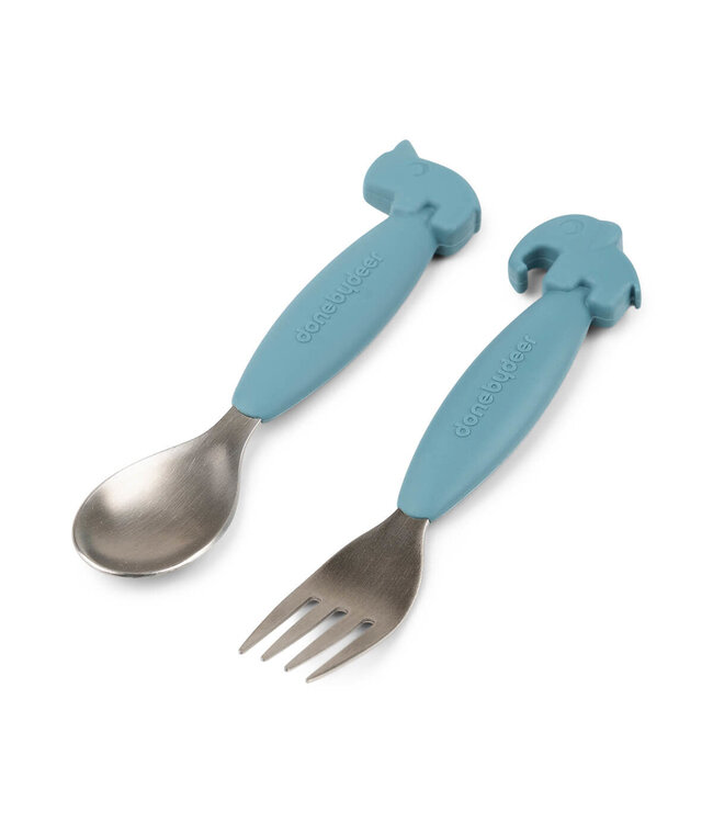 Done by Deer Done by Deer - Easy-grip spoon and fork set Deer friends Blue