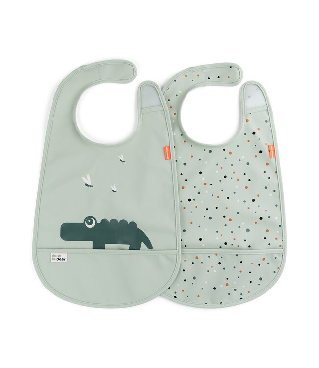 Done by Deer Done by Deer - Bib w/velcro 2-pack Croco Green