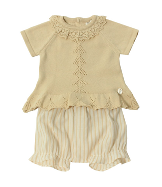 Dr. Kid Dr. Kid - 2Delige Set - Gebreid Truitje + Linnen Short - Wit/Beige