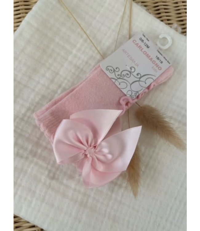 Carlomagno Carlomagno - Kniekous zacht roze met ruffle en strik