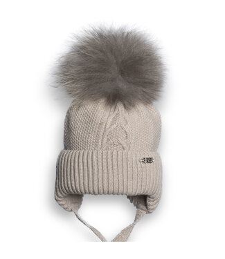 First First - JORGE knitted bonnet fur ponpon - beige